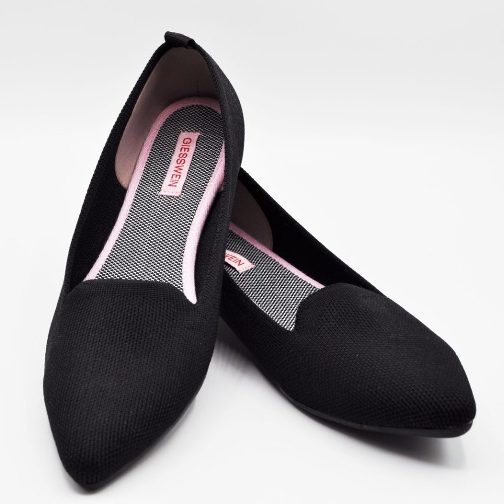 Giesswein Pointed Ballet Loafer Washable Recycled Knit Flats in Black, Size 10